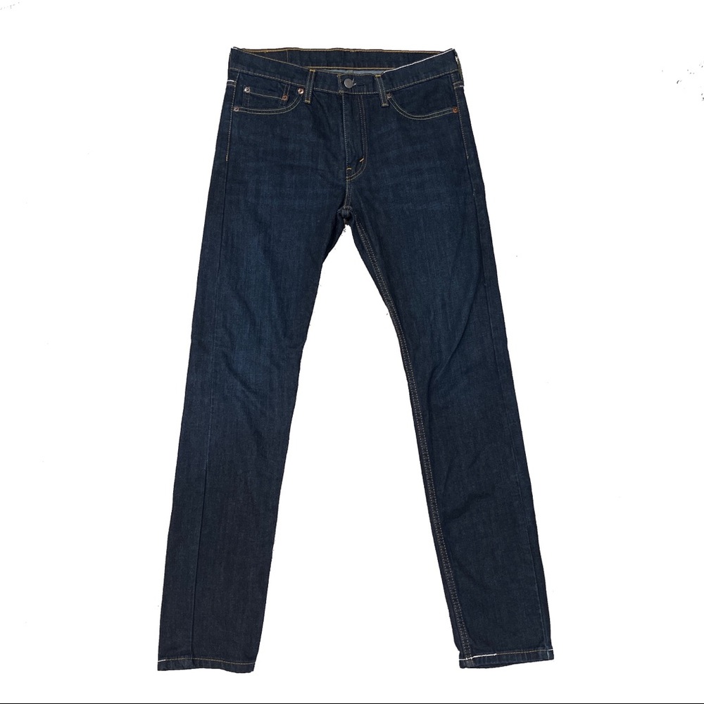 Dark Wash (Dark Blue) Levi 510’s w/ Orange Stitching. W32 L34